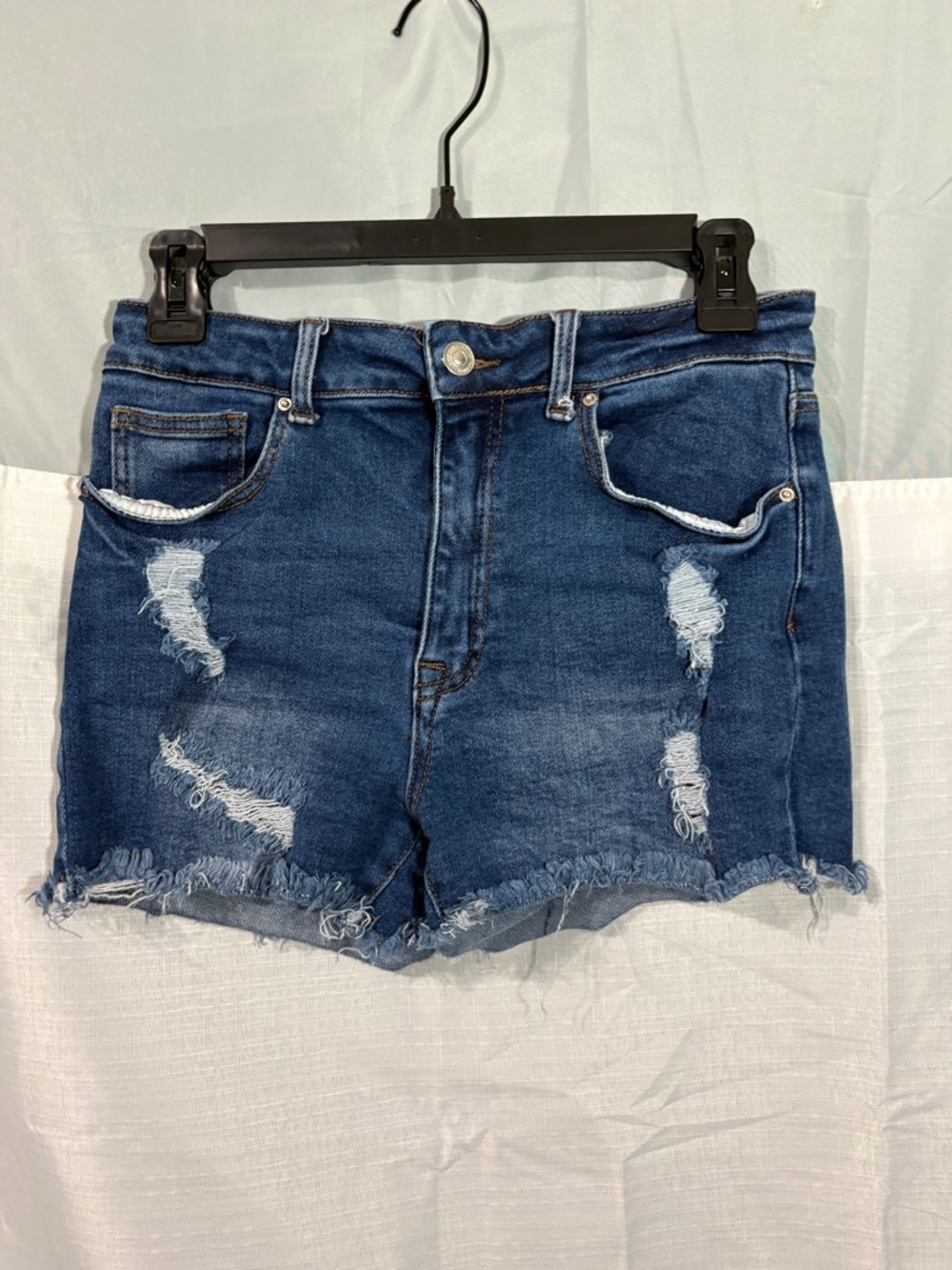 Wax Jean Dark Blue Distressed High-Rise Denim Shorts